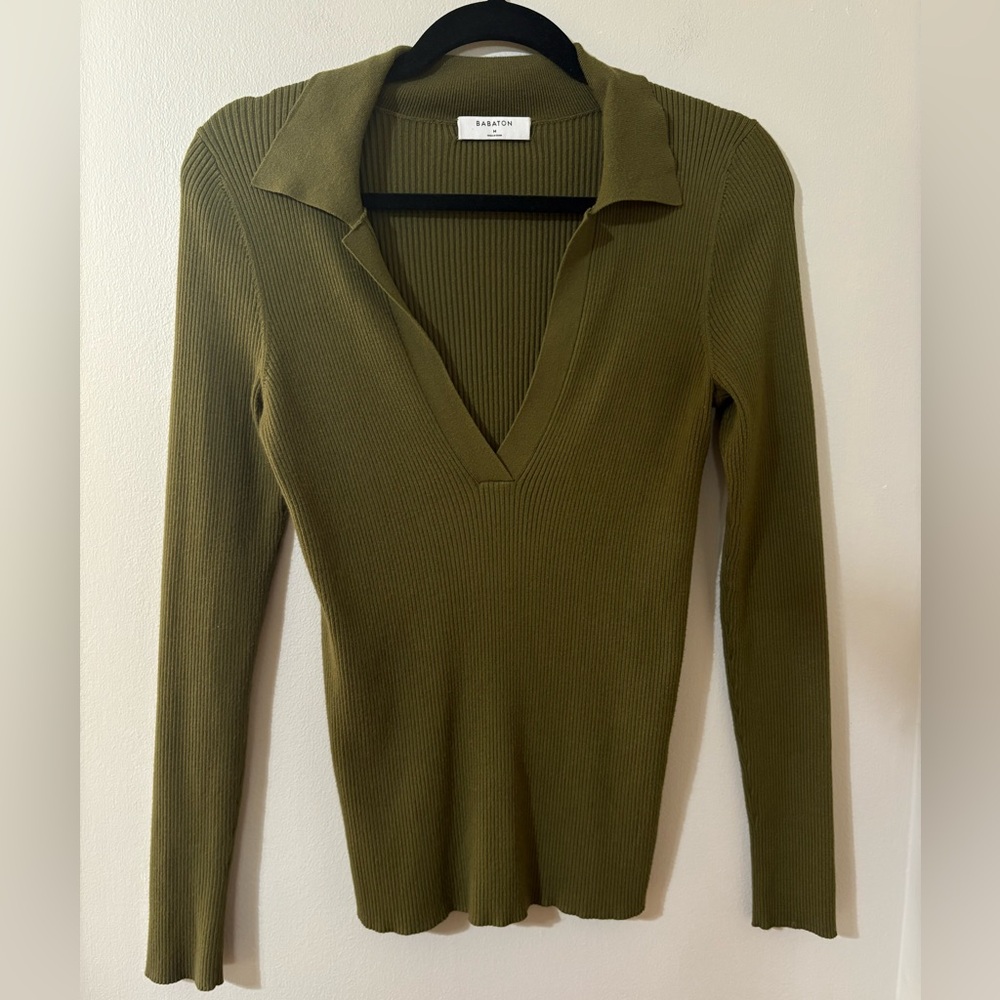Babaton Collared Ribbed Knit Top